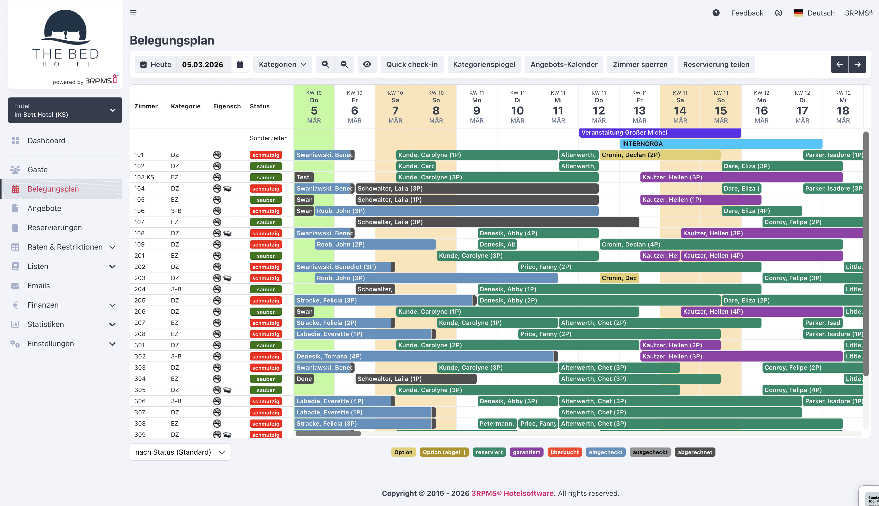Original-Belegungsplan der 3RPMS Hotelsoftware