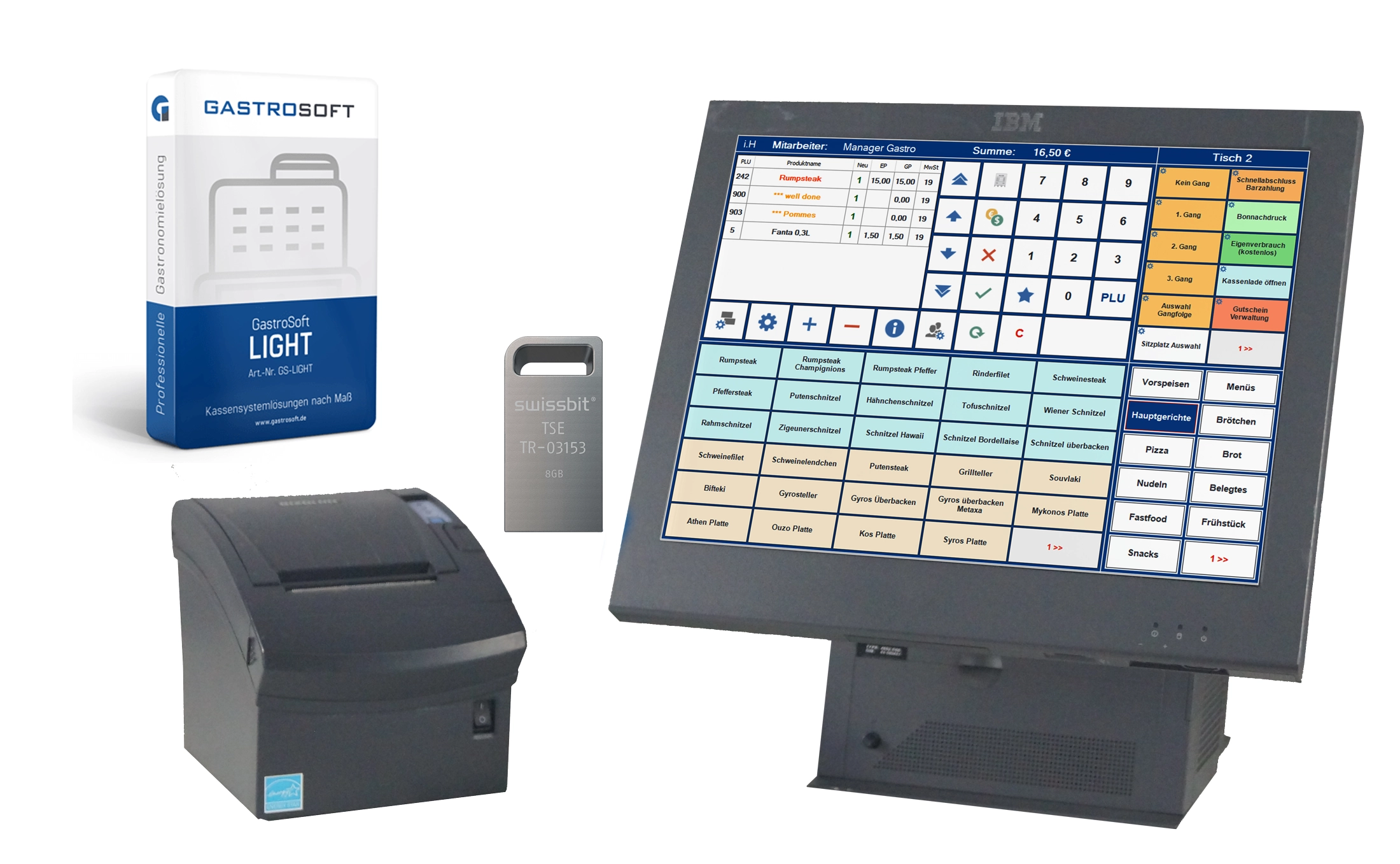 Gastro Kasse IBM 15 Zoll Touch | Flex Kauf SG | + Kassensoftware GastroSoft mit Kassenbuch + TSE