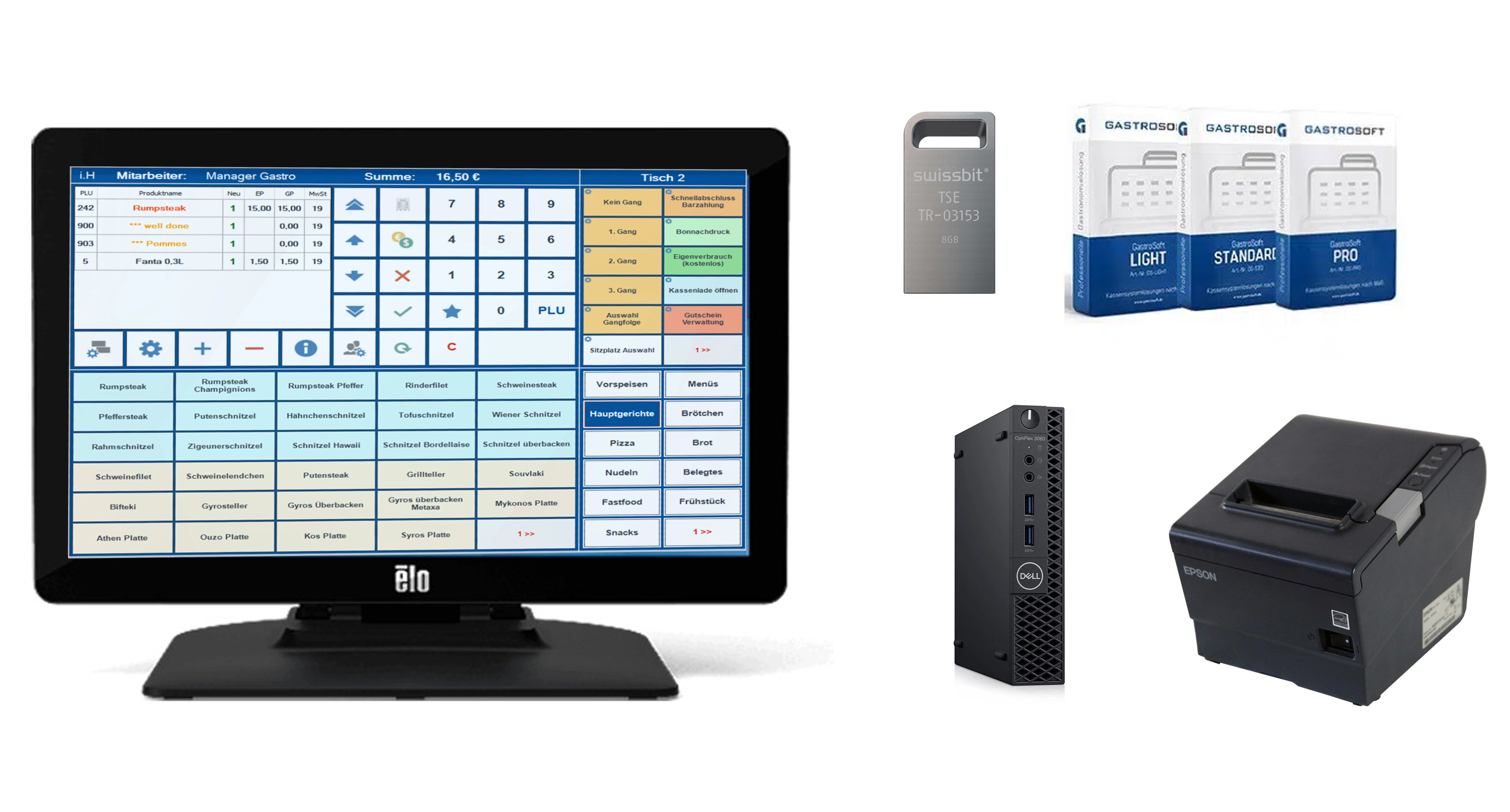 Beispiel eines MagicPOS Kassenpakets mit Touchkasse, Bondrucker und Software