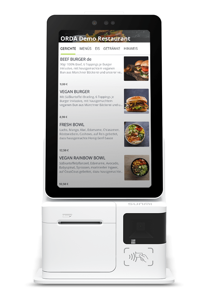 Self-Order Terminal mit ORDA-Demo-Speisekarte