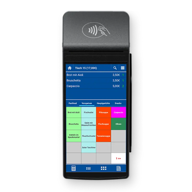 Gastropay Droid Plus Kassensystem mit Touchscreen und Zahlungsfunktion für Gastronomie.